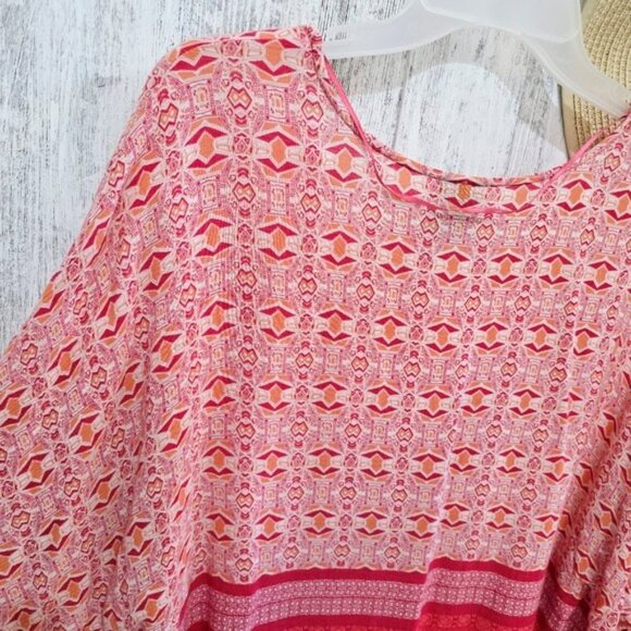 Bobeau Women's Blouse Size Medium Pink Bohemian Flowy Beachy Vacation Geometric - Picture 2 of 14